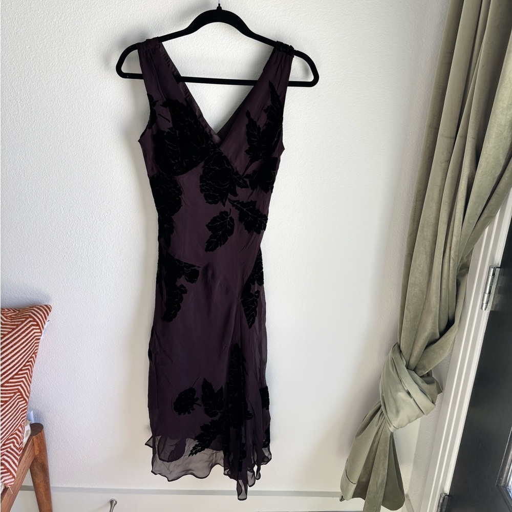 **sold**Whimsy Jones New York Black and Mauve Floral Dress Silk Blend in size 4
